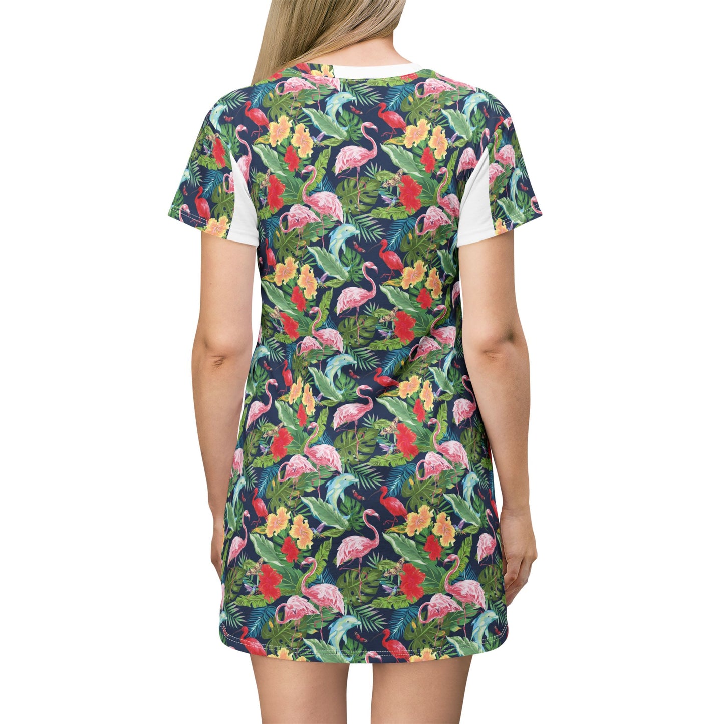 Tropical Flamingo T-Shirt Dress - Fun Floral Pattern