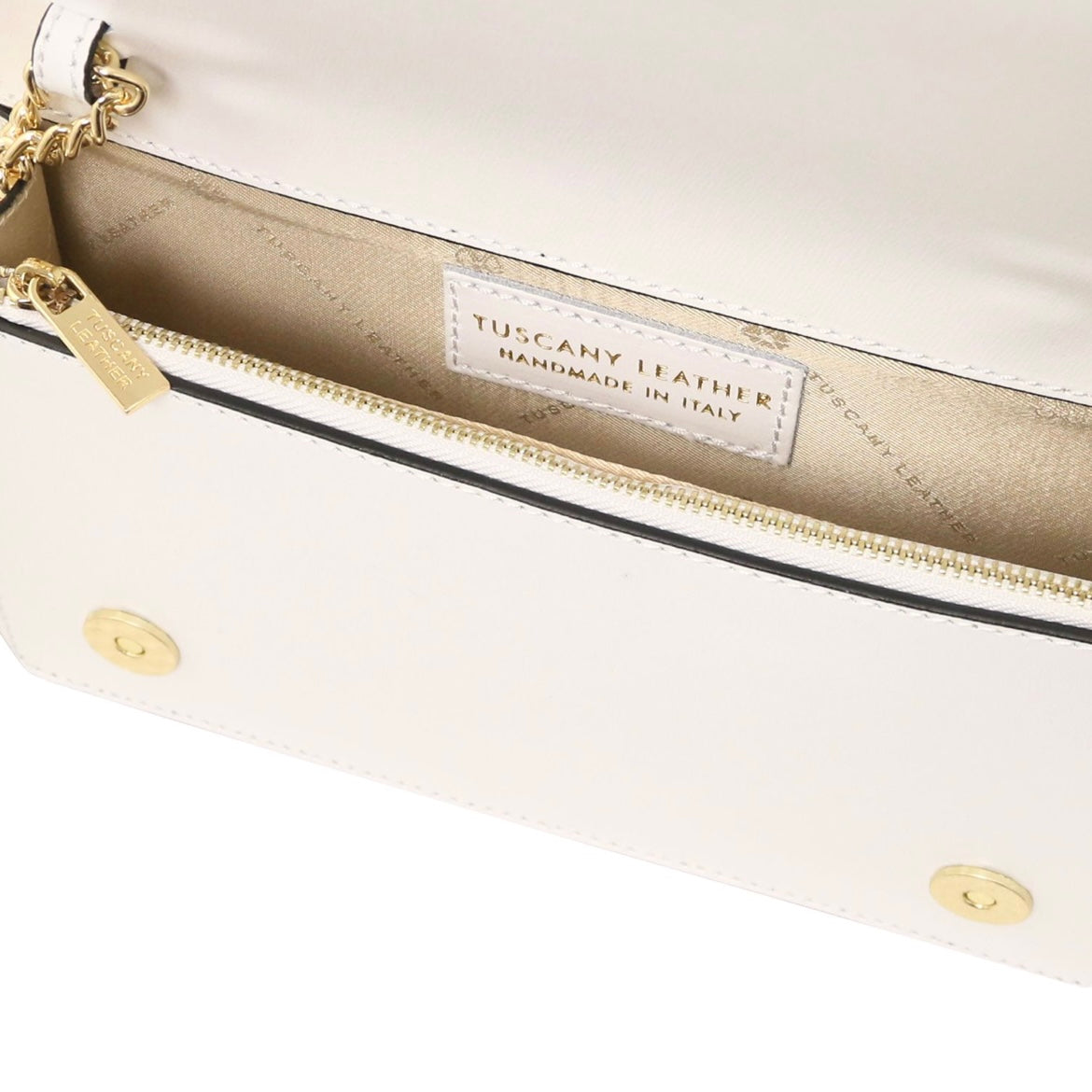 The Tropical Duchess Tuscany Leather OPERA TL142505 Leather Clutch With Chain Strap In White