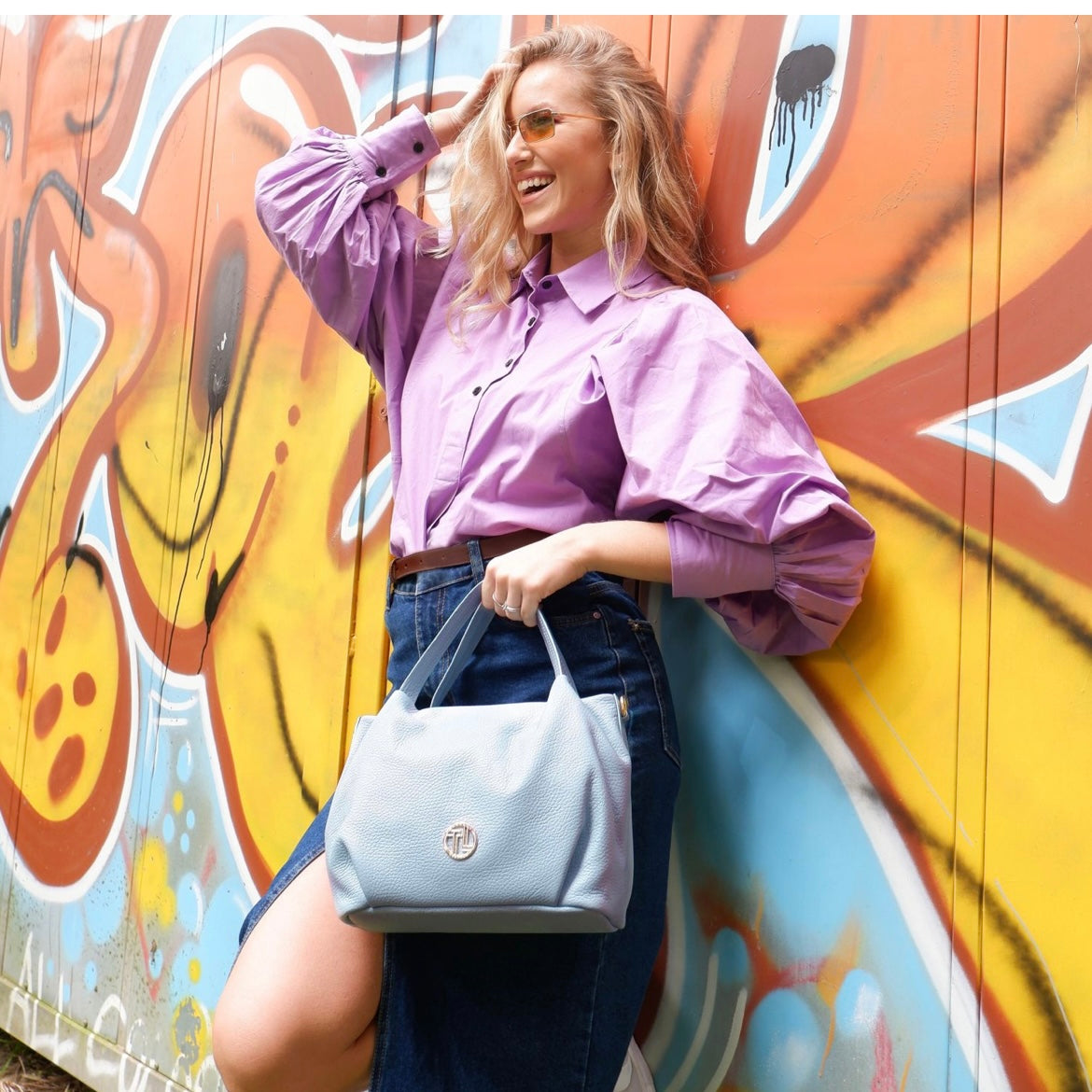 The Tropical Duchess Tuscany Leather Soft Handbag NORA TL142372 in Light Blue