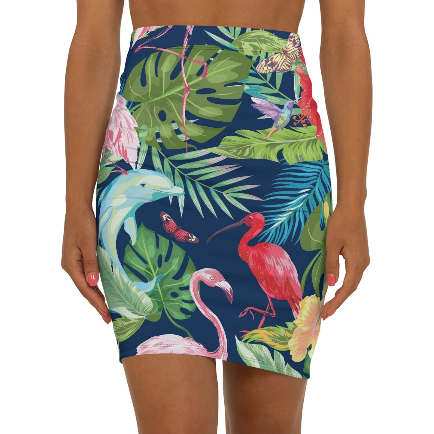 Tropical Duchess Mid-Waist Pencil Skirt - Elegant Green AOP Design