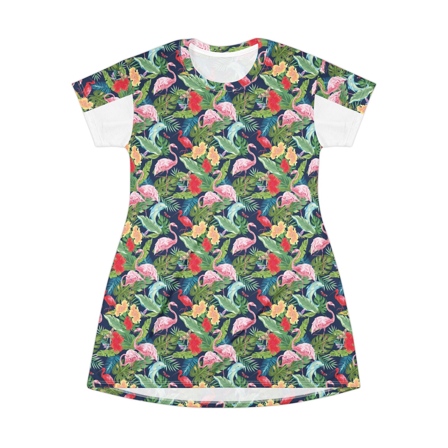 Tropical Flamingo T-Shirt Dress - Fun Floral Pattern