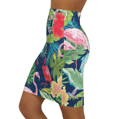Tropical Duchess Mid-Waist Pencil Skirt - Elegant Green AOP Design