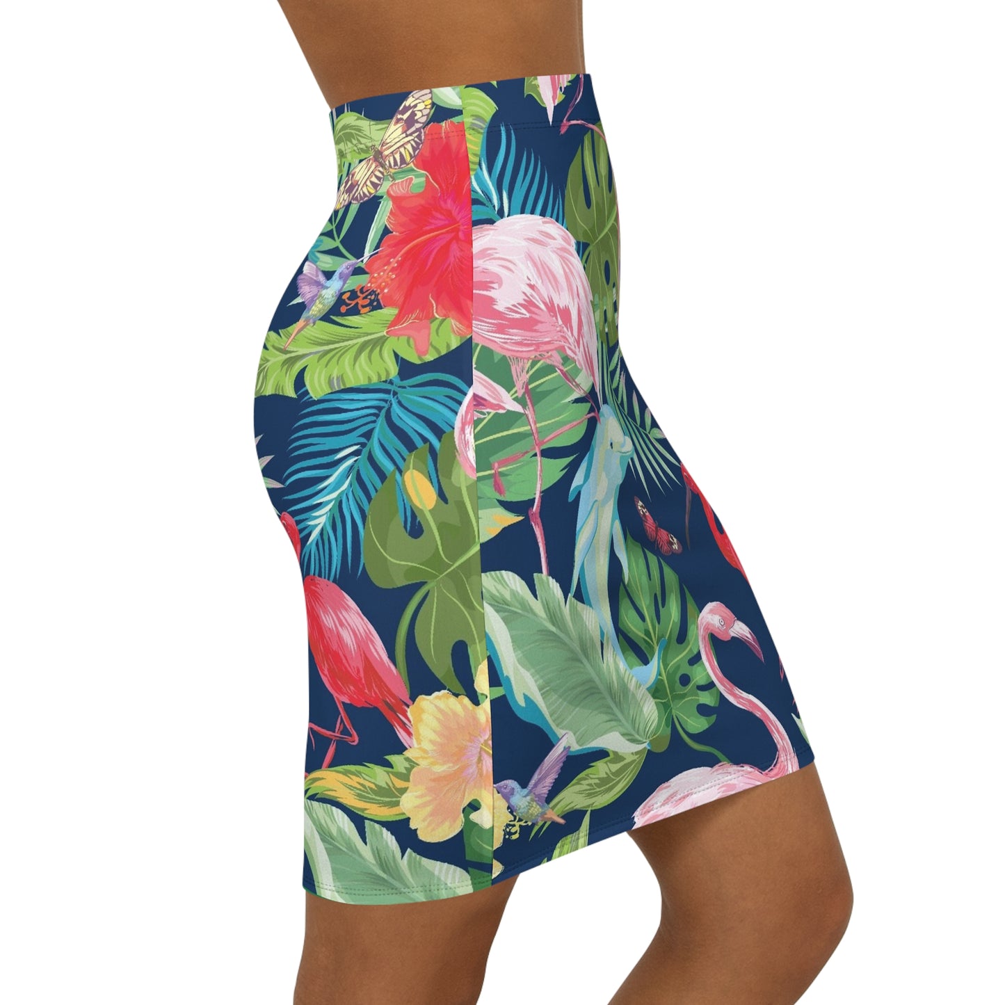 Tropical Duchess Mid-Waist Pencil Skirt - Elegant Green AOP Design
