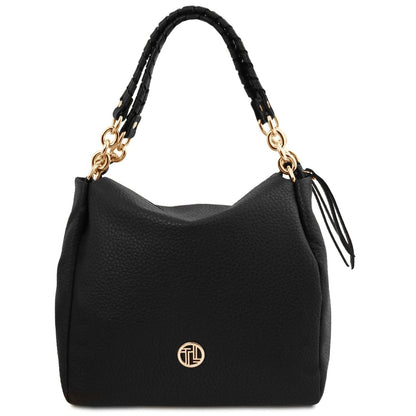 The Tropical Duchess Tuscany Leather AMY TL142385 Soft Leather Shopping bag in Black