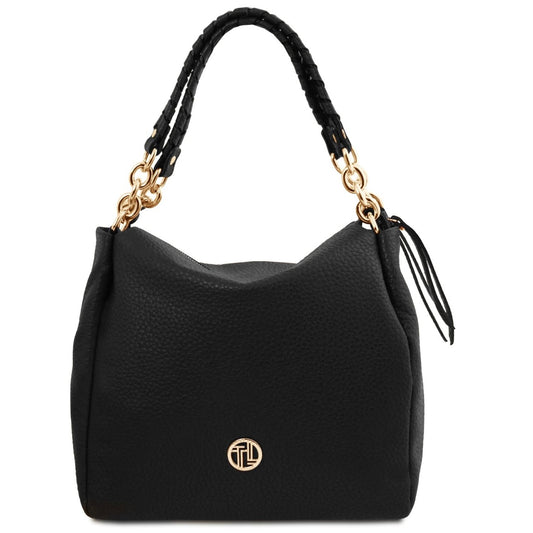 The Tropical Duchess Tuscany Leather AMY TL142385 Soft Leather Shopping bag in Black
