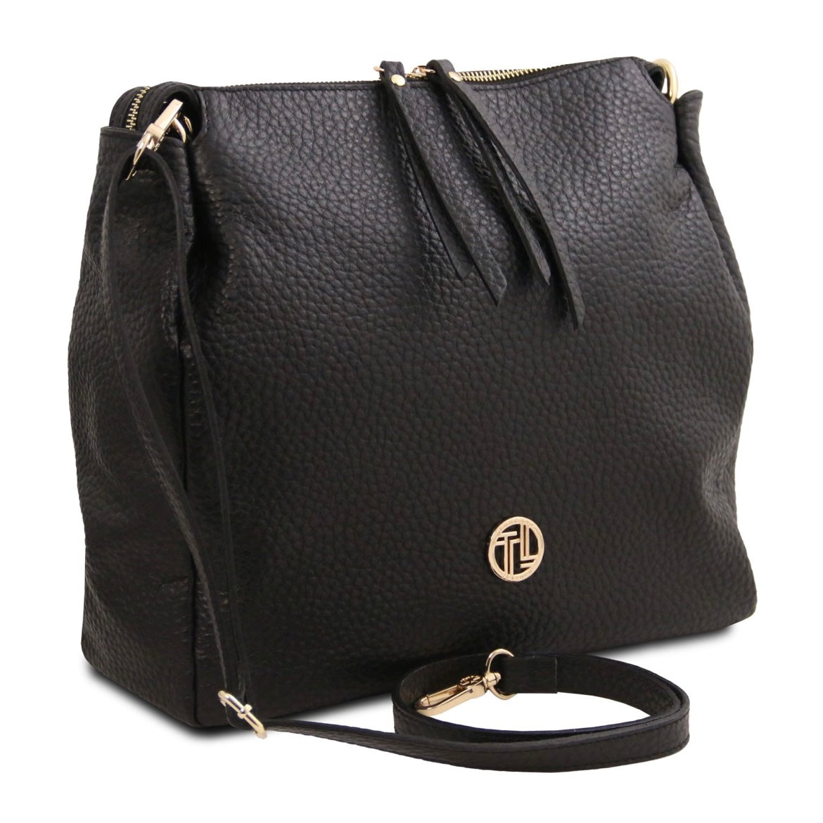The Tropical Duchess Tuscany Leather AMY TL142385 Soft Leather Shopping bag in Black