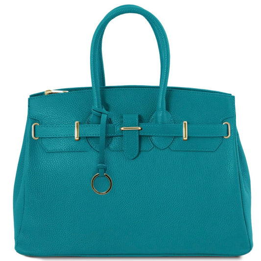 The Tropical Duchess Tuscany Leather TL BAG TL141529 Leather Handbag With Golden Hardware in Turquoise