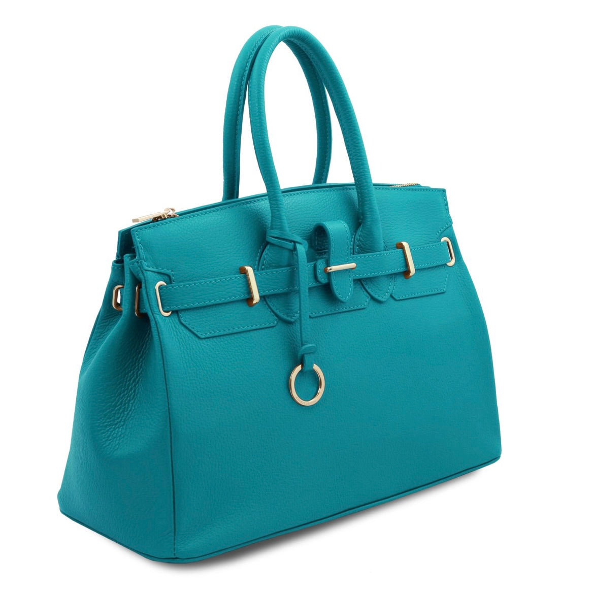 The Tropical Duchess Tuscany Leather TL BAG TL141529 Leather Handbag With Golden Hardware in Turquoise