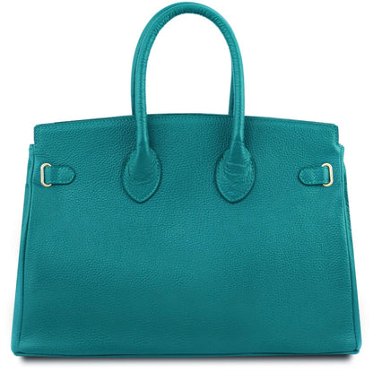 The Tropical Duchess Tuscany Leather TL BAG TL141529 Leather Handbag With Golden Hardware in Turquoise