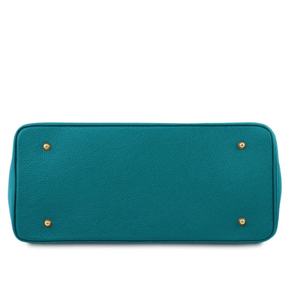 The Tropical Duchess Tuscany Leather TL BAG TL141529 Leather Handbag With Golden Hardware in Turquoise