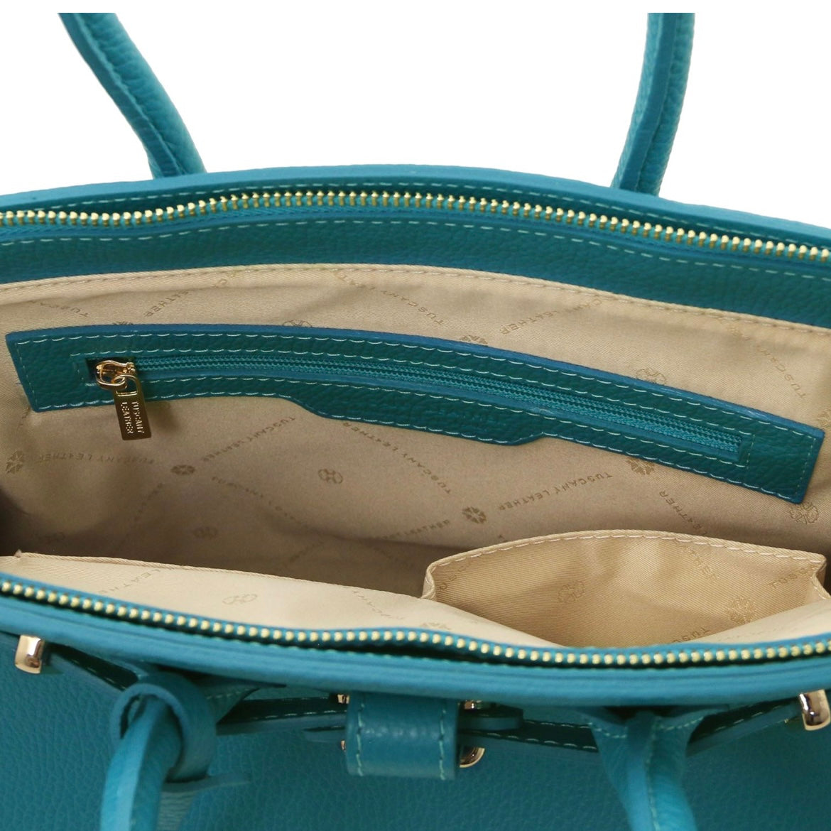 The Tropical Duchess Tuscany Leather TL BAG TL141529 Leather Handbag With Golden Hardware in Turquoise