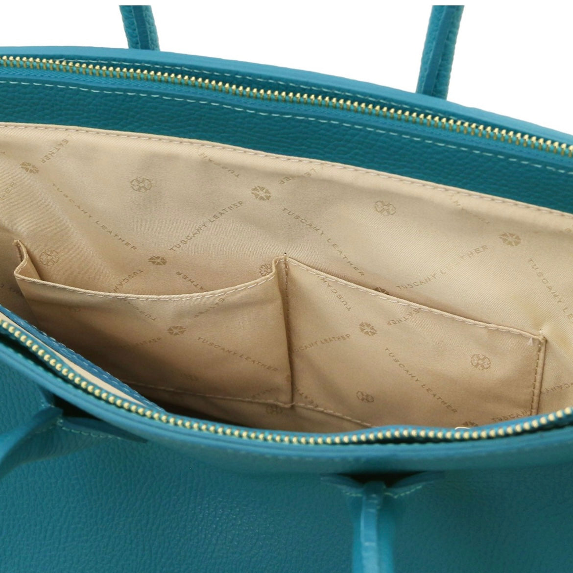 The Tropical Duchess Tuscany Leather TL BAG TL141529 Leather Handbag With Golden Hardware in Turquoise