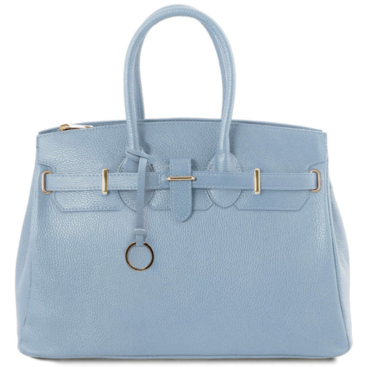The Tropical Duchess Tuscany Leather TL BAG TL141529 Leather Handbag With Golden Hardware in Light Blue