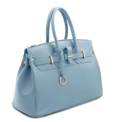 The Tropical Duchess Tuscany Leather TL BAG TL141529 Leather Handbag With Golden Hardware in Light Blue