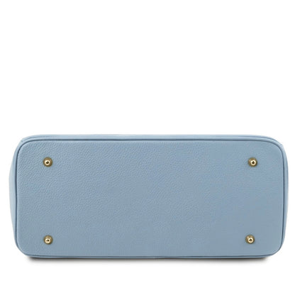 The Tropical Duchess Tuscany Leather TL BAG TL141529 Leather Handbag With Golden Hardware in Light Blue