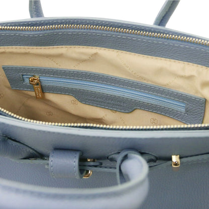 The Tropical Duchess Tuscany Leather TL BAG TL141529 Leather Handbag With Golden Hardware in Light Blue