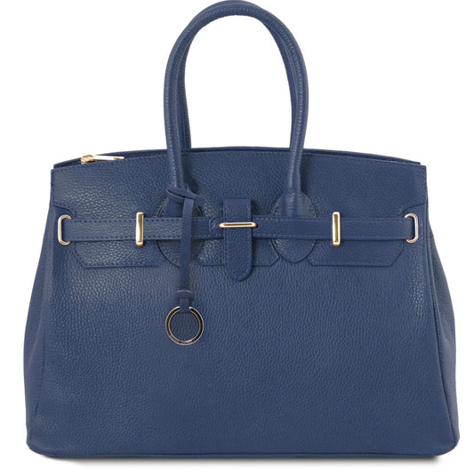 The Tropical Duchess Tuscany Leather TL BAG TL141529 Leather Handbag With Golden Hardware in Dark Blue