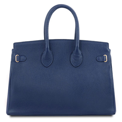 The Tropical Duchess Tuscany Leather TL BAG TL141529 Leather Handbag With Golden Hardware in Dark Blue