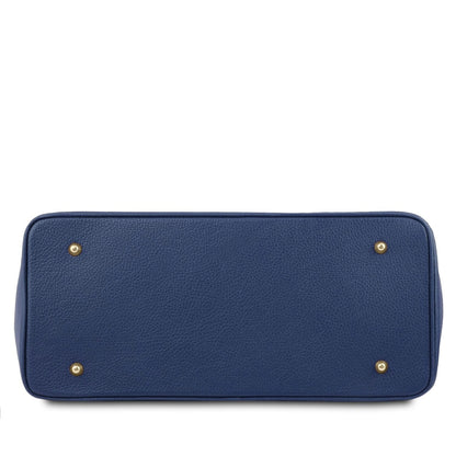 The Tropical Duchess Tuscany Leather TL BAG TL141529 Leather Handbag With Golden Hardware in Dark Blue