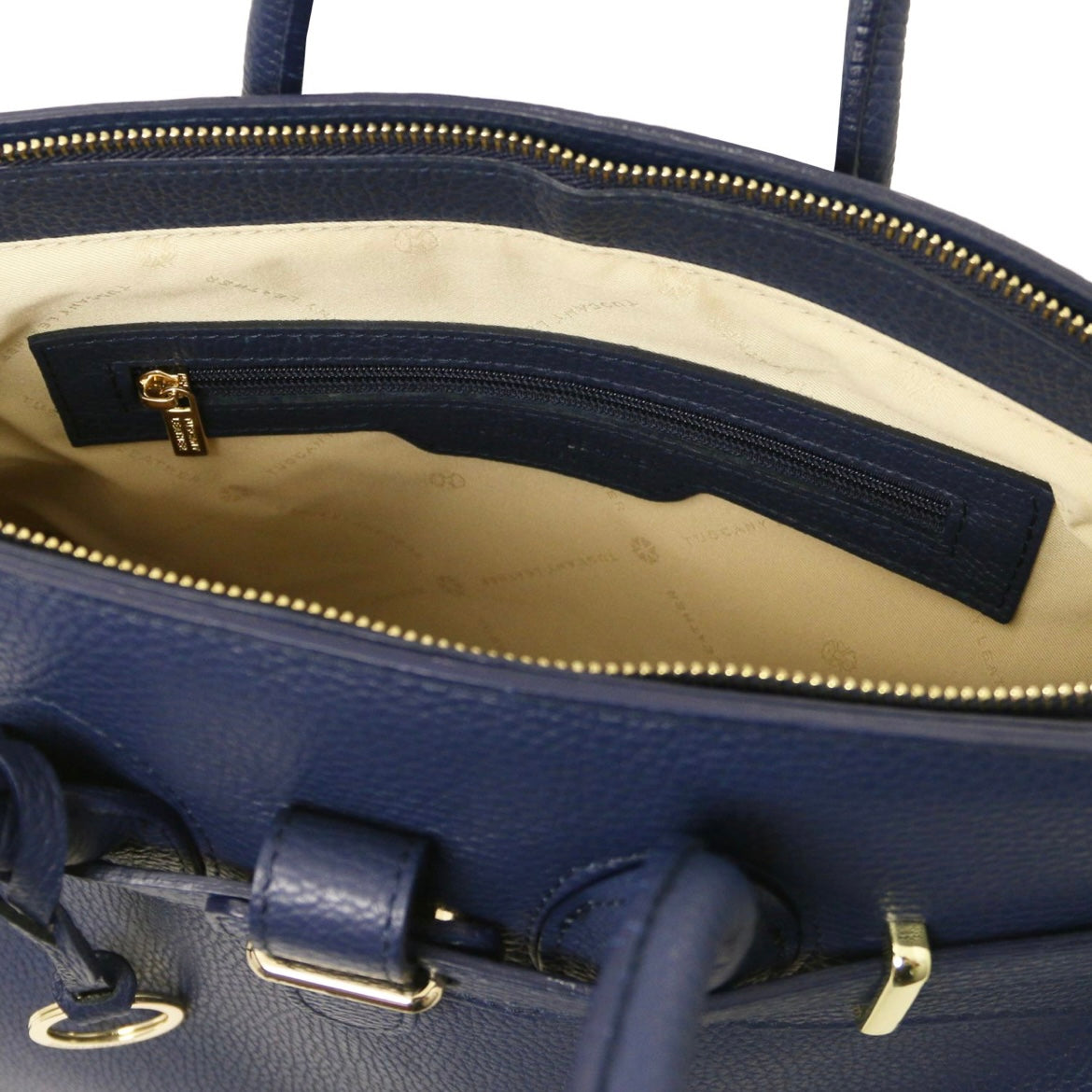 The Tropical Duchess Tuscany Leather TL BAG TL141529 Leather Handbag With Golden Hardware in Dark Blue