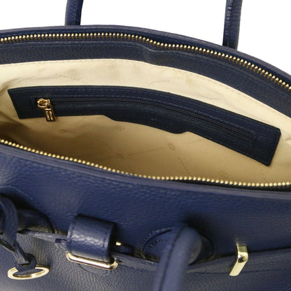 The Tropical Duchess Tuscany Leather TL BAG TL141529 Leather Handbag With Golden Hardware in Dark Blue