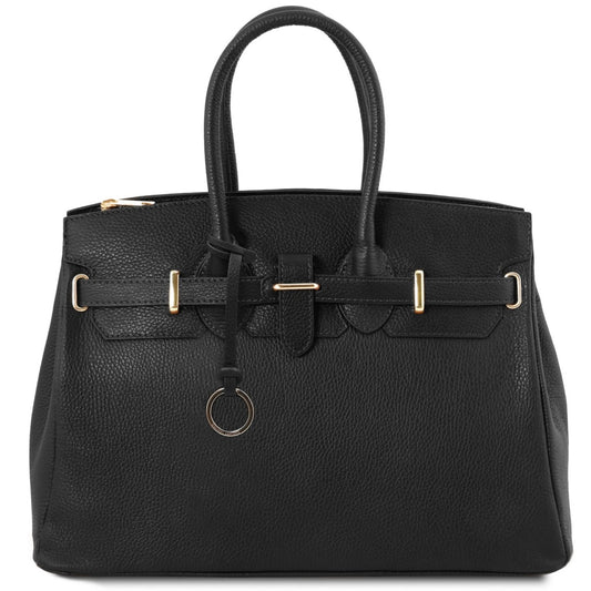 The Tropical Duchess Tuscany Leather TL BAG TL141529 Leather Handbag With Golden Hardware in Black