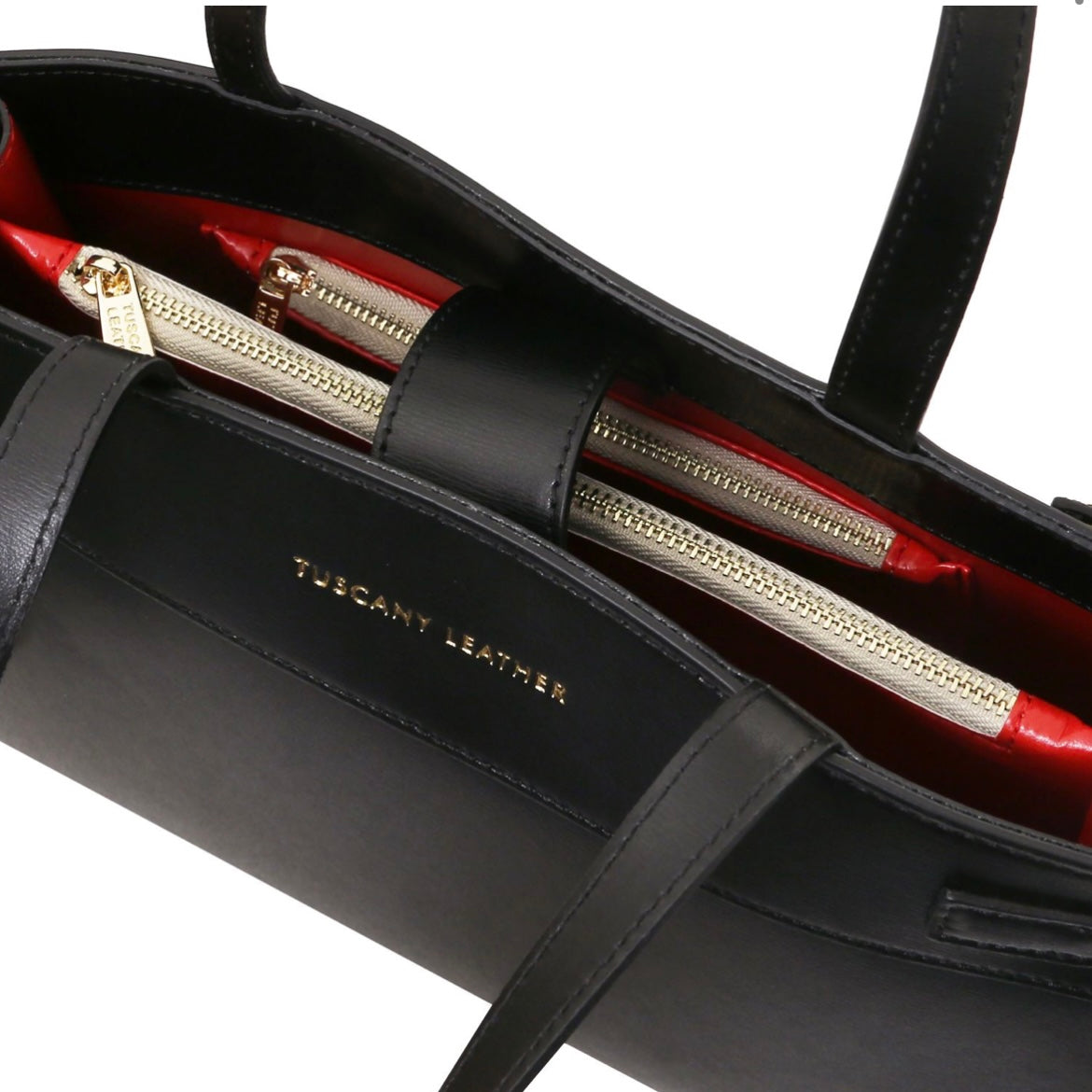 The Tropical Duchess Tuscany Leather MUSA TL142560 Leather Handbag in Black