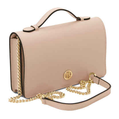 The Tropical Duchess Tuscany Leather OPERA TL142505 Leather Clutch With Chain Strap In Nude
