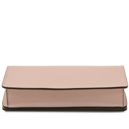 The Tropical Duchess Tuscany Leather OPERA TL142505 Leather Clutch With Chain Strap In Nude