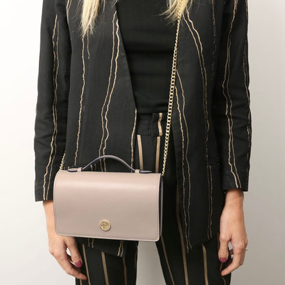 The Tropical Duchess Tuscany Leather OPERA TL142505 Leather Clutch With Chain Strap In Nude