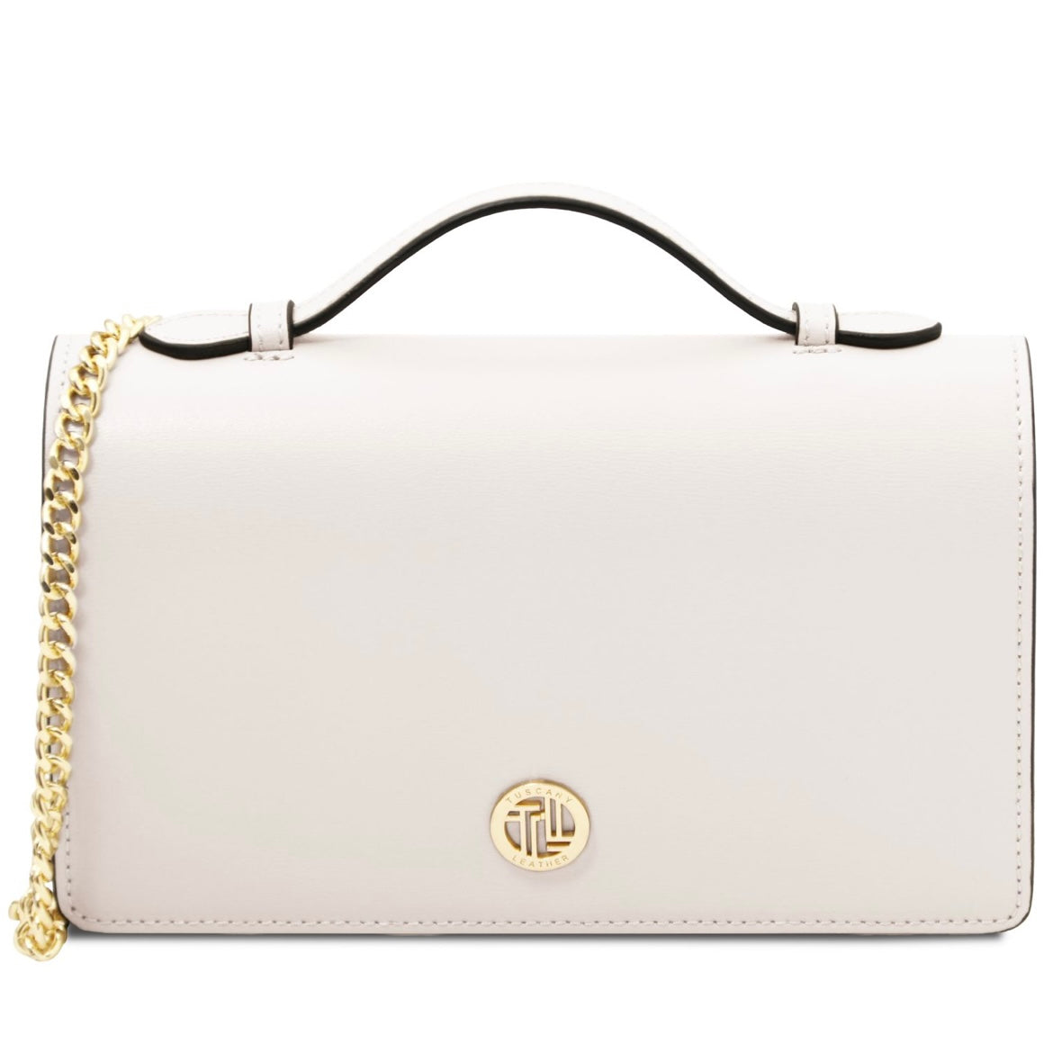 The Tropical Duchess Tuscany Leather OPERA TL142505 Leather Clutch With Chain Strap In White