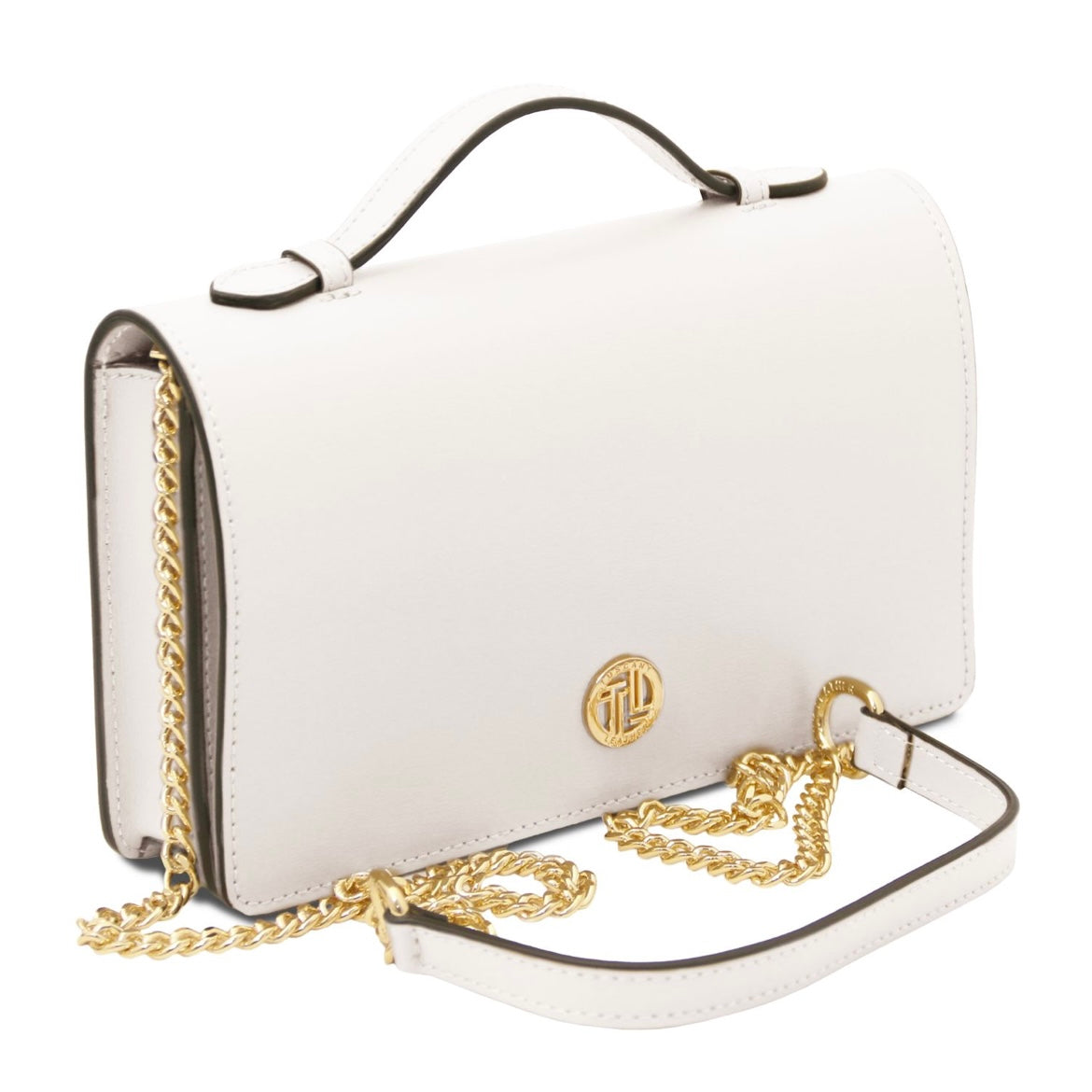 The Tropical Duchess Tuscany Leather OPERA TL142505 Leather Clutch With Chain Strap In White
