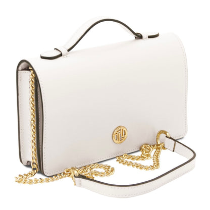The Tropical Duchess Tuscany Leather OPERA TL142505 Leather Clutch With Chain Strap In White