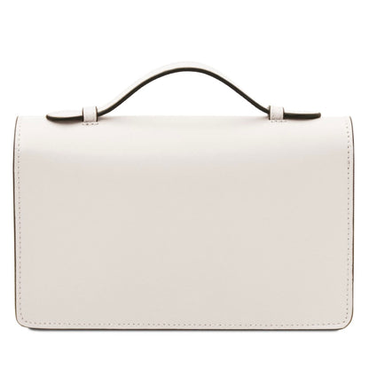 The Tropical Duchess Tuscany Leather OPERA TL142505 Leather Clutch With Chain Strap In White