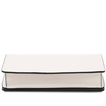 The Tropical Duchess Tuscany Leather OPERA TL142505 Leather Clutch With Chain Strap In White