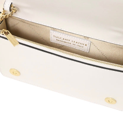 The Tropical Duchess Tuscany Leather OPERA TL142505 Leather Clutch With Chain Strap In White