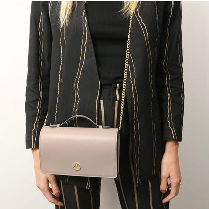 The Tropical Duchess Tuscany Leather OPERA TL142505 Leather Clutch With Chain Strap In White