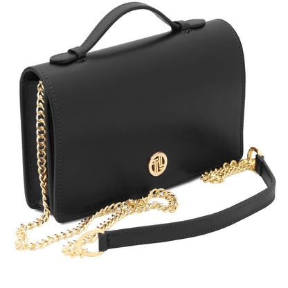 The Tropical Duchess Tuscany Leather OPERA TL142505 Leather Clutch With Chain Strap In Black