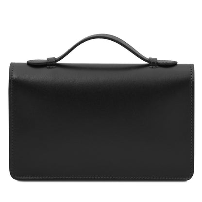 The Tropical Duchess Tuscany Leather OPERA TL142505 Leather Clutch With Chain Strap In Black