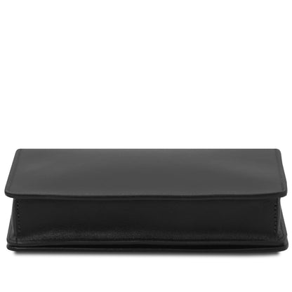 The Tropical Duchess Tuscany Leather OPERA TL142505 Leather Clutch With Chain Strap In Black