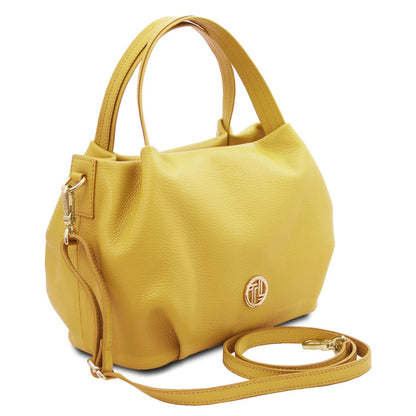 The Tropical Duchess Tuscany Leather Soft Handbag NORA TL142372 in Pastel Yellow