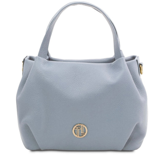 The Tropical Duchess Tuscany Leather Soft Handbag NORA TL142372 in Light Blue