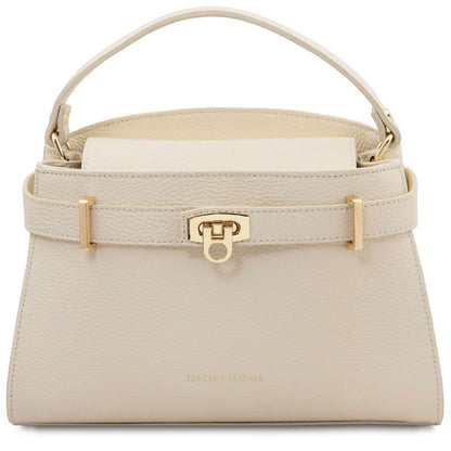 The Tropical Duchess Tuscany Leather Tote MAISY TL142455 in Beige