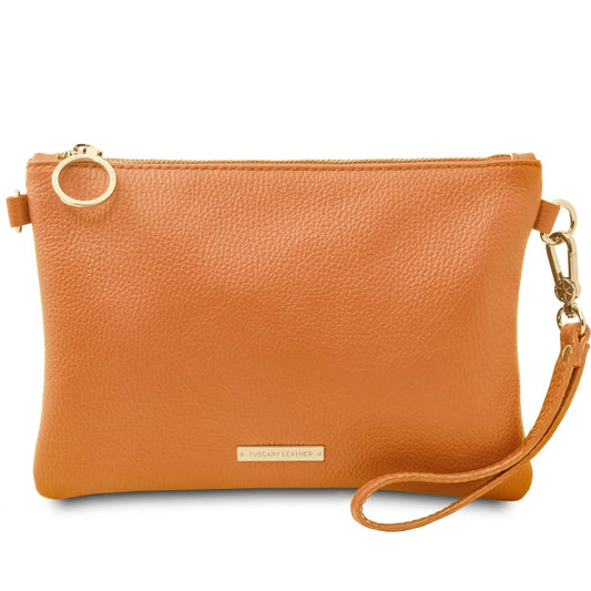 The Tropical Duchess Tuscany Leather  TL BAG TL142029 Soft Leather Clutch in Apricot