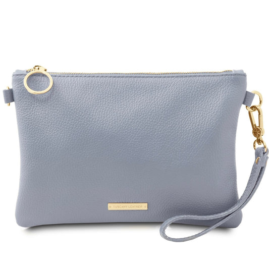The Tropical Duchess Tuscany Leather TL BAG TL142029 Soft Leather Clutch in Light Blue