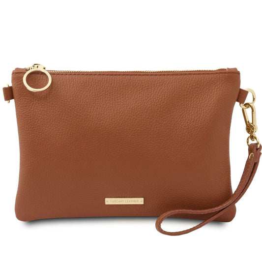 The Tropical Duchess Tuscany Leather TL BAG TL142029 Soft Leather Clutch in Cognac