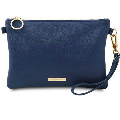 The Tropical Duchess Tuscany Leather TL BAG TL142029 Soft Leather Clutch in Dark Blue