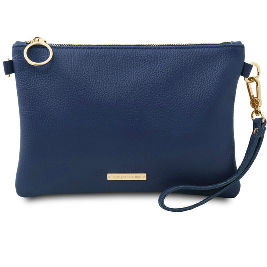 The Tropical Duchess Tuscany Leather TL BAG TL142029 Soft Leather Clutch in Dark Blue