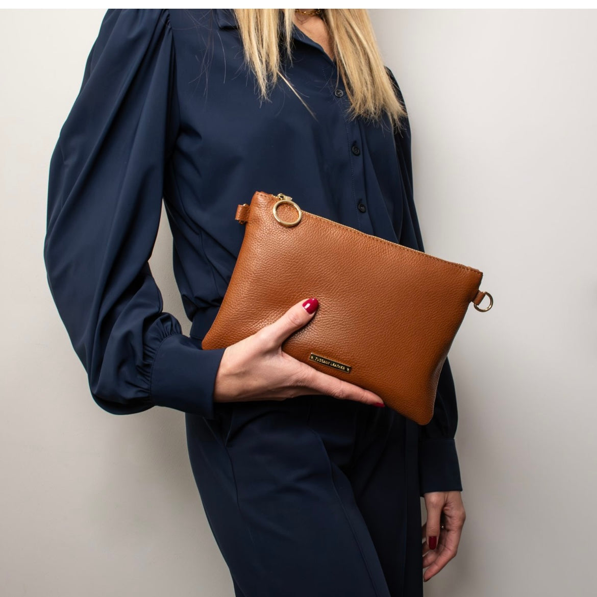 The Tropical Duchess Tuscany Leather TL BAG TL142029 Soft Leather Clutch in Dark Blue