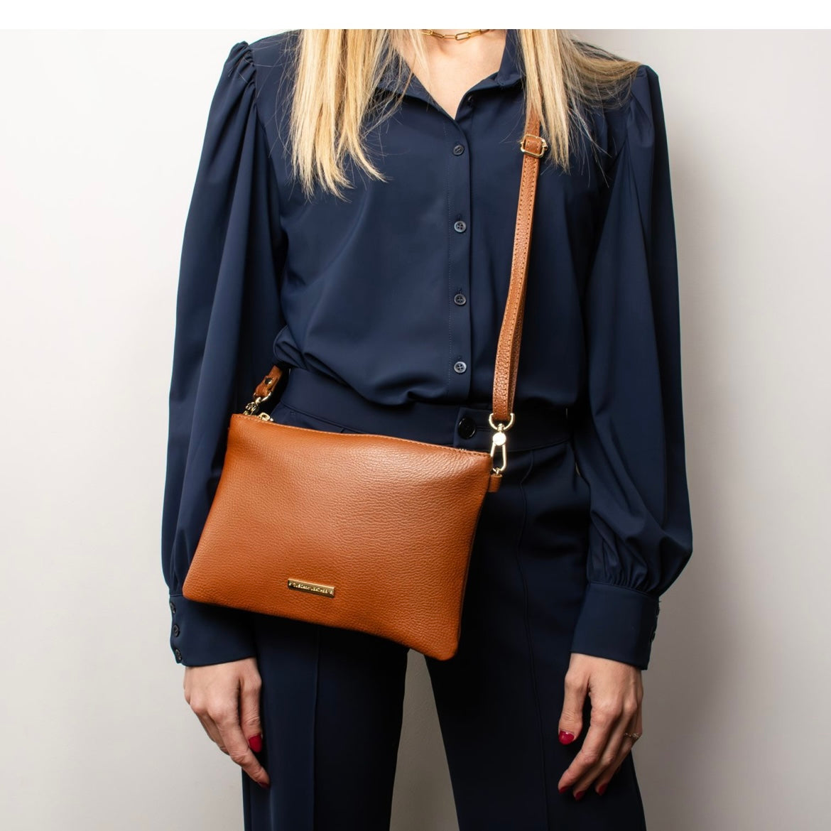 The Tropical Duchess Tuscany Leather TL BAG TL142029 Soft Leather Clutch in Dark Blue